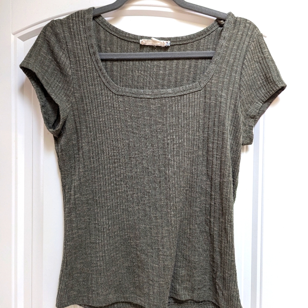 Pink rose green knit top size L